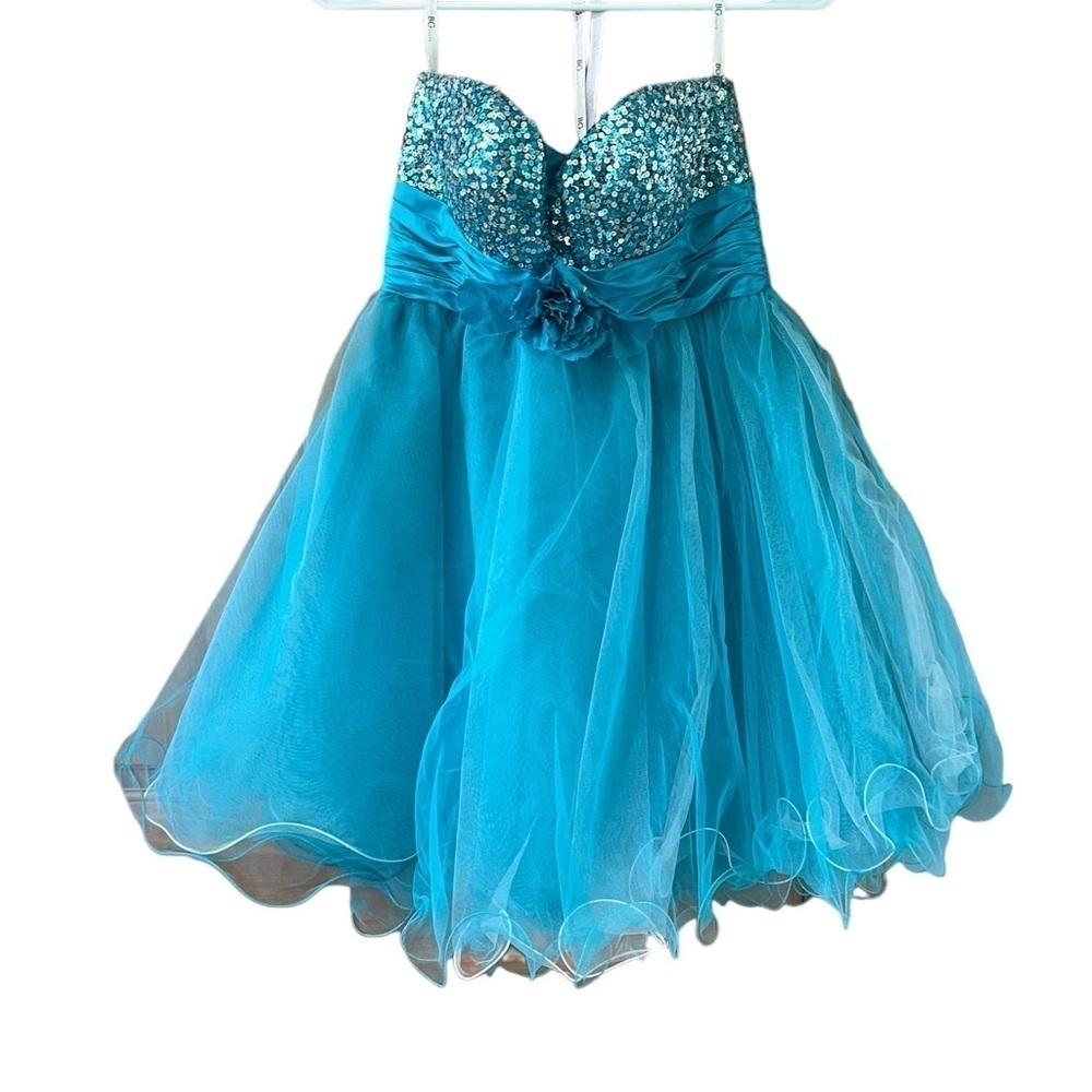 BG Haute Turquoise and Silver Strapless Mini Dress Women’s Size 4